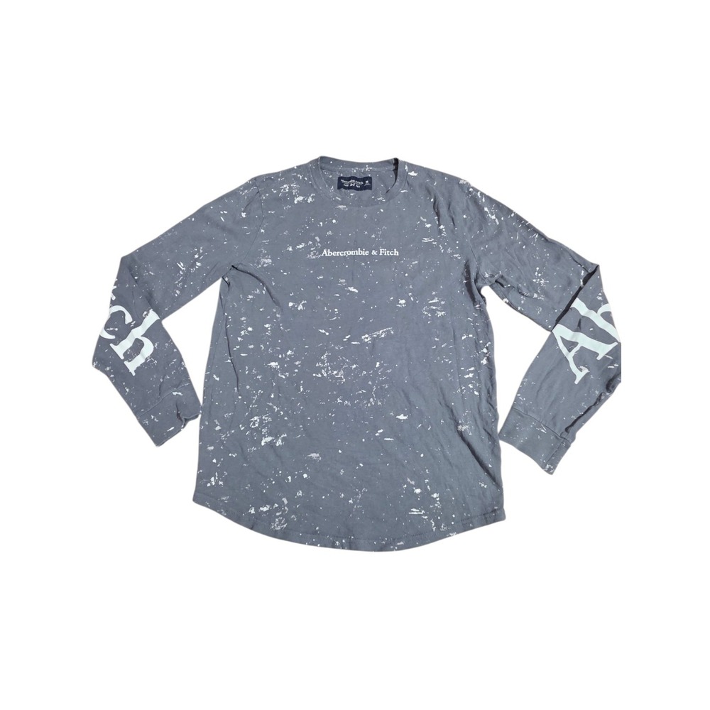 Abercrombie Fitch Soft A&F Tee Mens M Gray Paint Splatter Long Sleeve Shirt A3